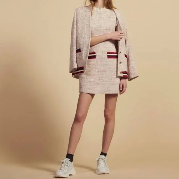 open lace back dress OPENWORK TWEED DRESS  SANDRO Egypt